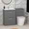 1300mm Modern Indigo Grey Gloss Bathroom 2 Drawers Minimalist Vanity Unit Basin Sink & Slim Cesar Rimless Pan + Toilet Furniture Set