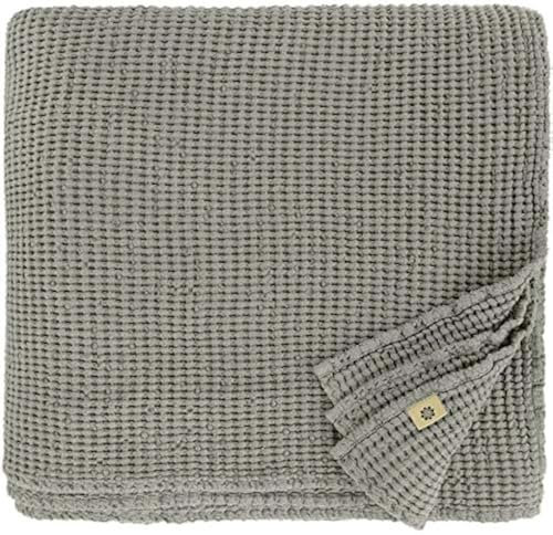 Linen & Cotton Plaid Decke Sommer Tagesdecke Waffelpique Enzo - 48% Leinen, 52% Baumwolle, Grau (180 x 230 cm) Blanket Bedspread Waffel Überwurf Bett Überwurfdecke Bettüberwurf Bettbezug Bettwäsche
