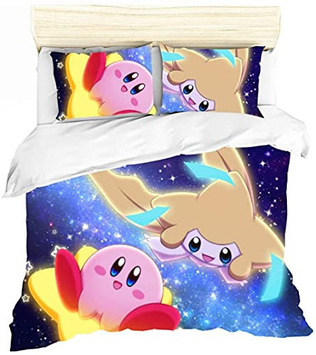 ESAAH Kirby Game 3D Bettbezugsset Mit Reißverschluss Und Kissenbezügen, Mädchen Teenager Bettwäsche 3-teiliges Set (A6,135x200cm+80x80cmx1)