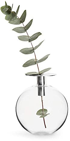 SAGAFORM Top Glasvase Rund, Silber, 14,5 x 14,5 x 18 cm, Deko-Vase für Pampasgras, Blumen, Rosen, Tulpen oder getrocknete Blumen, Aus Glas und Metall, Kugelvase Glas, Klar / Silber