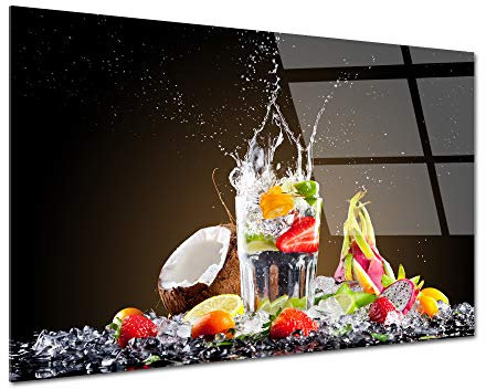 DECLINA, Tableau moderne verre acrylique, tableau mural, impression sur verre acrylique, Tableau déco cuisine Cocktail de Fruits, 50x30 cm