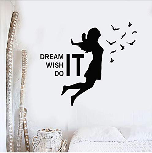 Wandtattoo Traum Wish Do It Quotes Inspirierende Phrase Mädchen Vögel Vinyl Fenster Aufkleber Mädchen Schlafzimmer Home Decor Wandbild 64X57Cm