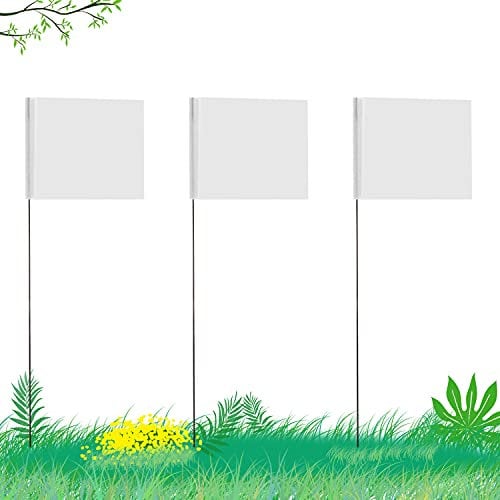 AIEX 42pcs 2x3 inch Marking Flags with 13.8 inch Steel Pole Vinyl Stake Flag for Industrial, Underground Utilities, Sewers, Landscaping, Surveying, Pet Boundary(White)