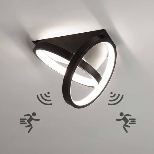 26W LED Deckenlampe mit Bewegungsmelder Innen Sensorlampe Moderne Deckenleuchte mit Sensor für Flur Treppe Wohnzimmer Balkon Küche Garage Veranda BüRo Schwarz Innenlampen