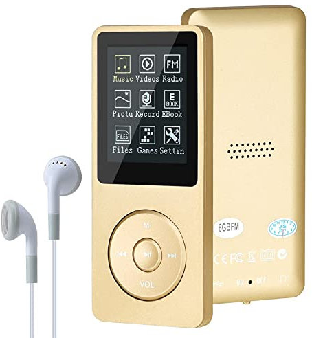 MP3-Player, MP3/MP4 digitaler Musik-Player, Lychee Upgrade, 8 GB, tragbarer HiFi-Sound, Musik-Player mit Musik/Video/Sprachaufnahme/FM-Radio/E-Book-Reader, unterstützt bis zu 64 GB (Gold)