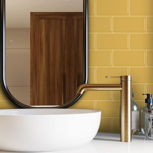 funlife 12 Sheets 30cmX13cm 3D Peel and Stick Tiles Backsplash, Vinyl Self-Adhesive Tile Stickers for Kitchen, Subway Mustard Yellow