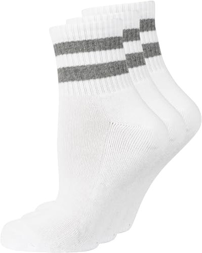 Nur Die 3er Pack kurze Retro Tennissocken Sport Socken mit Streifen aus atmungsaktiver Baumwolle Damen, weiß, 35-38