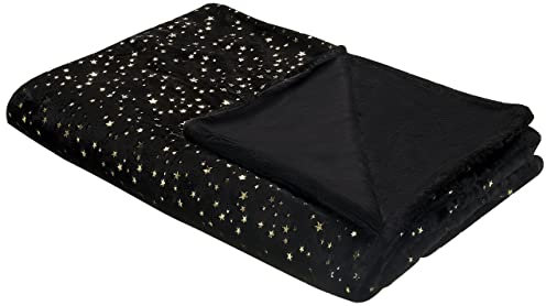 Beliani Bett Deko Decke Motiv Kuscheldecke schwarz mit Sternen Gold 150x200 cm Alazeya