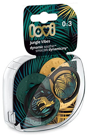 LOVI Dynamischer Schnuller 0-3 Monate, Silikon, BPA-frei, Jungle Vibes Boy Kollektion, 2 Stück, Grün