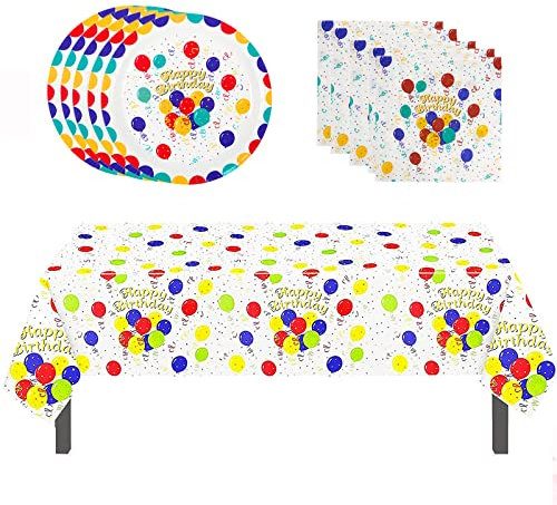 ATBEAMEN 21Pcs Birthday Paper Plates,Table Cloth and Napkins Set,Rainbow Happy Birthday Disposable Tableware,Birthday Party TableCloth Plates and Napkins Baby Shower,Kids,Girls,Boys Birthday Decor