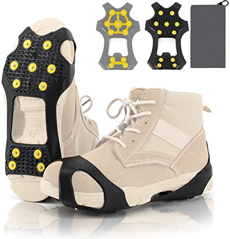 byhsports Grödel Eisspikes, Anti Rutsch Schuhspikes mit 11 Stahlbolze, Ersatzspikes Ice Grips Schuhkrallen Schnee für Schuhe und Stiefel, Schnee-und Eiswanderungen (M)
