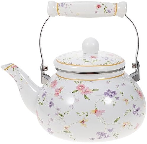 OUNONA Wasserkessel Emaille Teekessel Retro Wasserkocher: 2.5L Gasherd Camping Kaffeekanne Vintage Wassertopf Antike Teekocher Wasserkocher Nostalgie Teekocher Wasserkrug für Induktionsherd