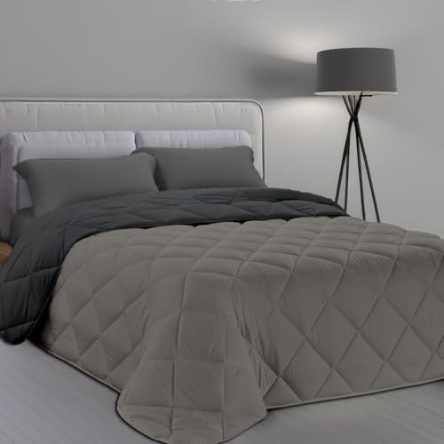 Dorian Home Trapunta Trapunta Invernale Matrimoniale, Piumone Matrimoniale Double Face, Trapunta Invernale 260x270 cm Made in Italy, Grigio Chiaro/Grigio Scuro