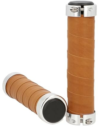 Gusti Echtes Leder - Maximilian S. Leder Lenkergriff Fahrradgriff Ledergriff Braun Leder Metallring Silber glatt