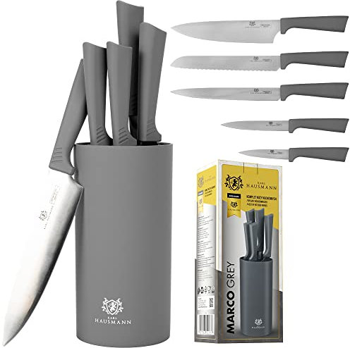 KARL HAUSMANN Messerblock mit Messer - 5 teilig - Messerset und Messer Block - Küchenmesser Set - Kitchen Knife Set - Messerblock aus Kunststoff mit Borsteneinsatz - Scharfe Messer aus Edelstahl