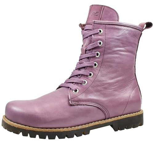 Andrea Conti Damen Stiefelette Boot Schnürung Leder Profilsohle 0342847, Größe:38 EU, Farbe:Violett