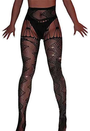 XTBFOOJ Outfit Sexy Women Glitter Strass Netzstrümpfe Strumpfhosen ziemlich Sexy Lack Dessous