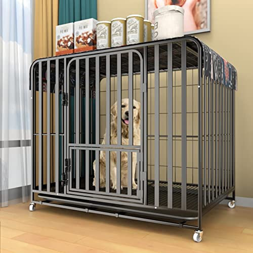 Hundekäfig Transportbox Schwerlast - Hundebox große Hunde Hundetransportbox Metall Hundezwinger Indoor Outdoor aus reißfestem Eisenrohr mit 2 Türen und 4 Rollen 125*95*110cm 125*95*110cm blackB