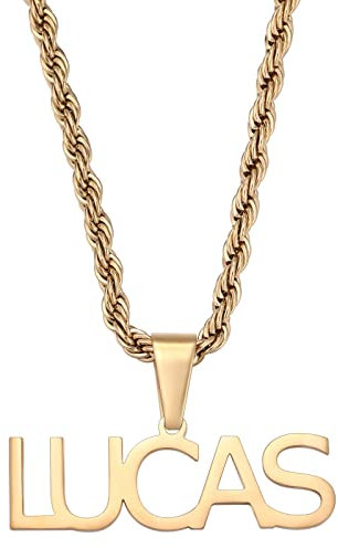 INBLUE Nome Personalizzato Collana Ciondolo Piatto per Uomo Donna Personalizzato Grande Lettera Iniziale Numero Collane con Catena Curb/Corda Catena Gioielli Hip Hop(A1: Oro)