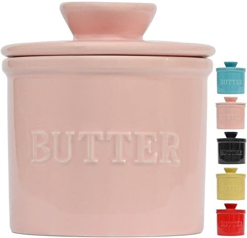 Priority Chef French Butter Crock for Counter with Water Line, V2 Butter Crock - Light Pink