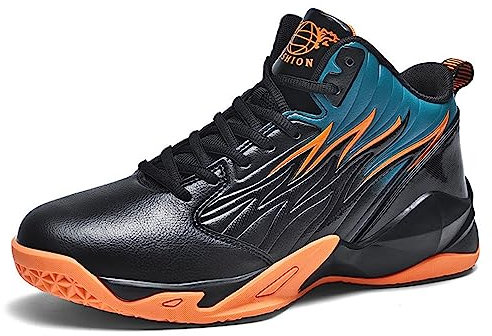 PENXZT Herren High-Top Basketball Schuhe Dämpfung Licht Anti-Skid Outdoor-Sportschuhe Casual Tennis Walking Fitness Schuhe,Black orange,40 EU