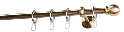 Garesa Gardinenstange Esperanca Ø 16mm, 1-läufig, Messing, antik I Rustikale Vorhangstange inkl. Ringe + Faltenlegehaken I Mit Endknopf Kugel I Wandmontage I 140cm