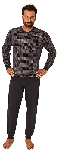 Normann Herren Langarm Schlafanzug mit Bündchen in edler Minimalprint-Optik, Farbe:dunkelgrau, Größe:68-70