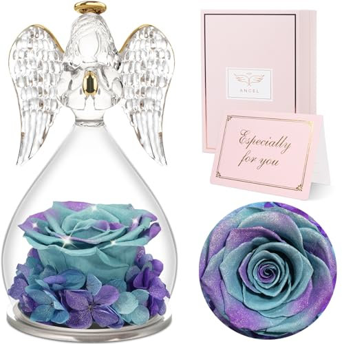 Sunia Rose Eternelle Cadeau Femme, Fleur Eternelle avec Ange Figurine, Cadeau Anniversaire Femme, Ange Rose Eternelle pour Maman, Cadeaux Mamie Original, Cadeaux Noel, Saint Valentin, Fete des Meres