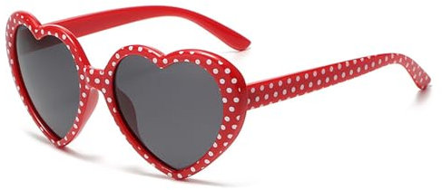 YUELUQU Herz Sonnenbrille Damen Herren Polarisierte 90er Vintage Festival accessoires Party brille (Rote Punkte)