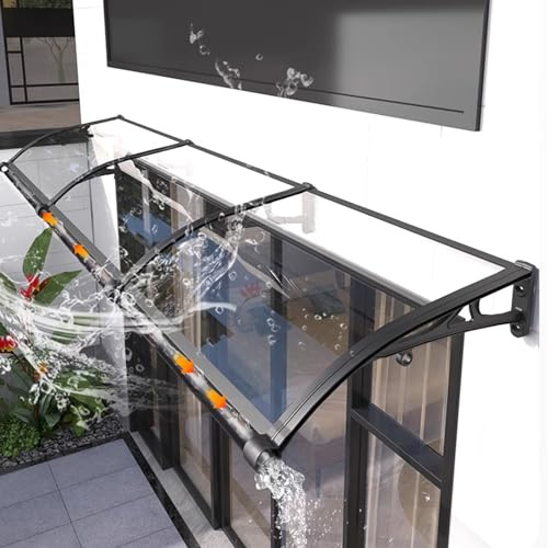 Modernes Design Vordach Überdachung Haustürvordach,Vordach Haustür,Pultbogenvordach aus 2.5 mm Transparent Polycarbonat und Aluminium Rahmen,Schlagfest bis 300 kg,Türvordach (150x320cm/59x126)