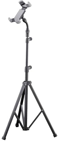 K&M 19759 Smartphone-Stativ Schwarz Stahl - 360° Drehung, Flexible Klemmbacken für 55-85 mm, Dreifuß - mit Quick Release