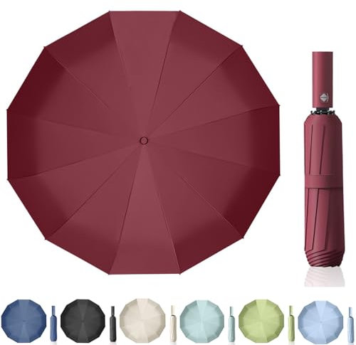 Maibar Paraguas Plegables Antiviento Hombre 24 costillas Grande Plegables Compacto Impermeable Paraguas Plegable de viaje Automático abierto y cierre (Rojo)