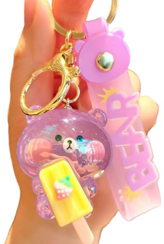 TOU-BEGUIN Niedlicher Schlüsselanhänger mit Eislutscher-Bär-Design, transparent, Acryl, Handtaschen-Schlüsselanhänger, Zubehör, Mädchen, Frauen, Geschenke, Violett, 4*3*5 cm