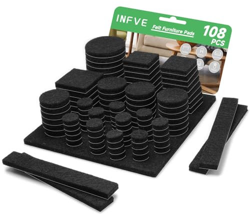 Felt Pads for Furniture Feet, Sticky Furniture Pads Floor Protectors, Round Square Rectangle, 108-pack Black