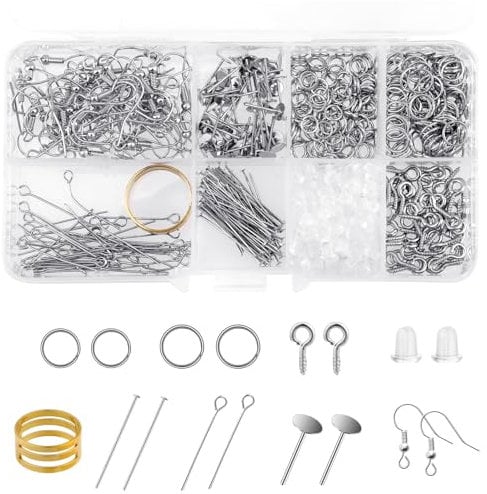 Mozeat Lens 650 PCS Earring Making Kit Jewelry Making Supplies Findings Repairing Set Include Earring Hooks Backs Posts Jump Rings Screw Eye Pins Head Pins