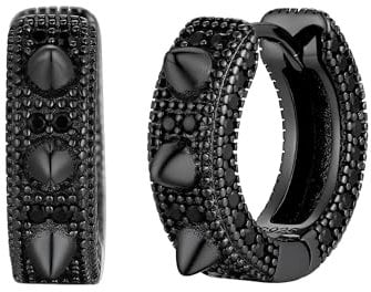 PROSILVER Pendientes Pinchos 11mm Plata Negro con Circones, Cartilagos Aros Plata Hombre