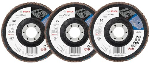 Bosch 3 tlg. Fächerschleifscheiben Set X551 Export for Metal (für Stahl, Gusseisen, Stahlblech, Abgewinkelt, Ø 115 mm, Körnung 40/60/80, Professional Zubehör Winkelschleifer)