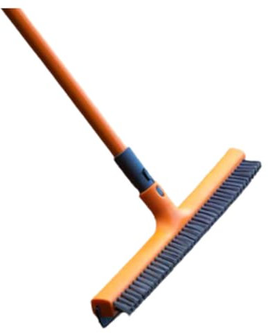Venteo, escoba 2 en 1, raspador de agua y cepillo duro, 42 cm, punta universal, para limpiar las ventanas y ventanas – cerdas rígidas – naranja – mango extensible 82/142 cm – PVC