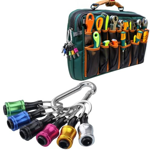 Navaris Porte Embout Visseuse - Porte Cle avec Mousqueton et 6 Porte Embouts pour Renvoi d'Angle Visseuse Perceuse Tournevis Douille 1/4 - Support Rallonge pour Embout Long