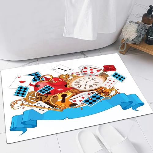 EMFSLA Bath Mat 24x35 in,Alice in Wonderland mad design,Non-Slip Bathroom Mat Machine-Washable,Ultra Soft and Water Absorbent Bath Rug for Bathroom