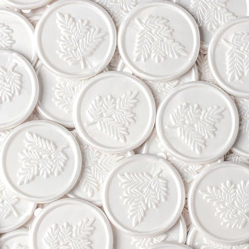JAGERGREEN 48 Stück Weiße Wachssiegel Selbstklebend mit Olivenzweig Mustern, Siegelwachs Aufkleber für Einladungen, Sticker für Hochzeit, Briefumschläge, Geburtstage, Geschenkverpackungen, DIY