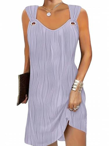 MSIYOW Donna Vestito Estivo Elegante Vestiti Corti con Scollo a V Abito Casual Vestiti da Mare (S, Viola)