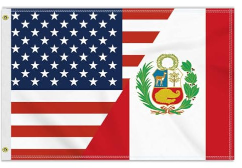 Peru USA-Flagge, Freundschaftsflagge, mittelgroß, 60 x 90 cm, peruanisches Banner für den Außenbereich, doppelseitiger Druck, amerikanische Dekoration für Terrasse, Garten, mit Messingöse, 60 x 90 cm