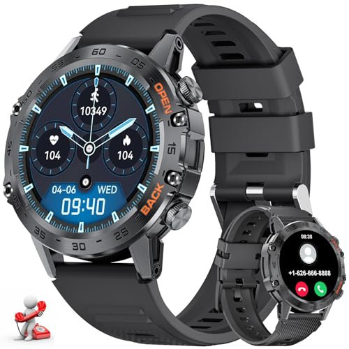 LIGE Smartwatch Herren mit Telefonfunktion, 1,39 Zoll Militär Smart Watch mit 24/7 Herzfrequenz, Blutdruck, Schlafüberwachung für Android iOS, 100+ Sportmodi Fitnessuhr, IP67 Wasserdicht