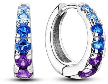 CYCUFF 925 Sterling Silber Hoop Ohrringe Bunte Cubic Zirkonia Schmuck Ohrringe für Frauen Set Ohrring Geschenke für Sie (Nachtblaue und lila Edelstein-Ohrringe)