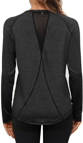 Gyabnw Womens Long Sleeve Gym Wear Tops Yoga Running Workout Cycling Sport Tshirt Activewear Pilates Hiking Exercise Black