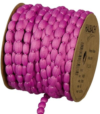 Halbach Seidenbänder Pompom Borte | Breite 8mm Länge 15m | Band mit Bommeln als Pompons-Girlande, Hochzeitsdeko, Gartenparty Deko | Farbe: pink