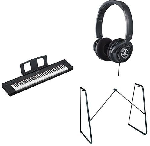 Yamaha Tastiera digitale Piaggero NP-35 con 76 tasti graduati sensibili al tocco in dotazione con cuffie HPH-150, supporto per tastiera L-2C