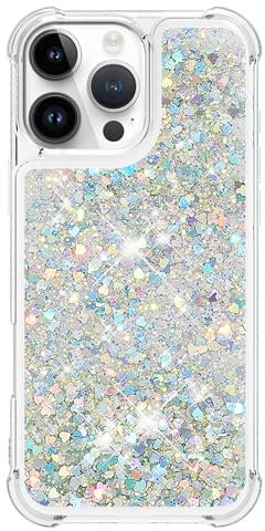 Wuhaizher for iPhone 16 Pro Case Glitter, 3D Bling Sparkle Quicksand Flowing Liquid Clear Transparent TPU Gel Silicone ShockProof Protective Phone Case for iPhone 16 Pro, Silver