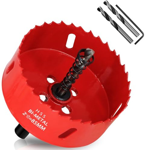 KACNON Scie Cloche Bi-métal 85 mm, M42 HSS Bimétallique Scie Trèpan, avec Adaptateur de Tige Triangulaire et Foret de Centrage, pour le Bois, Métal Mou, Plastique, Verre, Carrelage, Céramique
